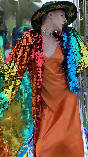 Rainbow Pride Sequin Bell Sleeve Kimono Inspired Festival Robe Plus Size Available