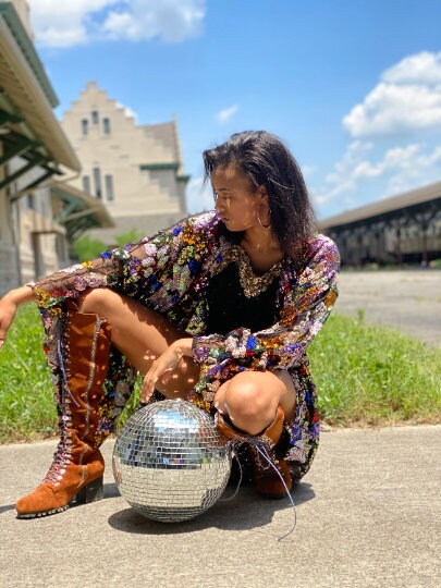 Lace Floral Sequin Bell Sleeve Kimono