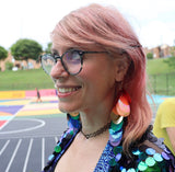 Rainbow Sequin Dangle Chandelier Eco Upcycled Earrings