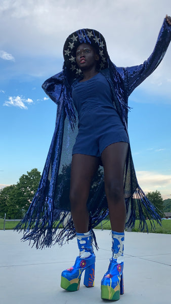 Sequin Fringe Hooded Duster