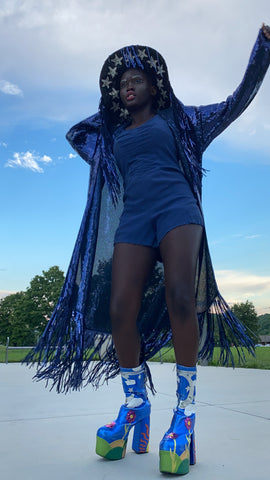 Sequin Fringe Hooded Duster