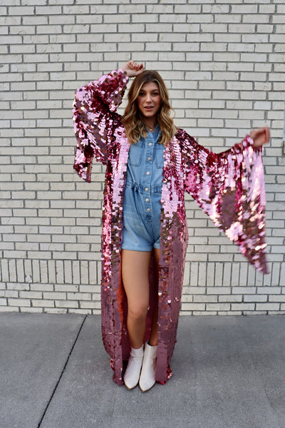 Showgirl Pink Sequin kimono