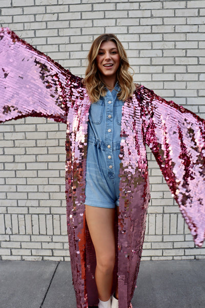 Showgirl Pink Sequin kimono