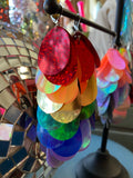 Rainbow Sequin Dangle Chandelier Eco Upcycled Earrings