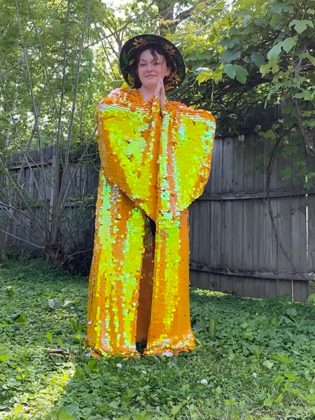 Iridescent Goldenrod Jumbo Sequin Kimono Festival Robe Plus Size Unisex