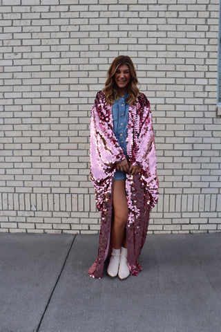 Showgirl Pink Sequin kimono