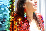 Rainbow Sequin Dangle Chandelier Eco Upcycled Earrings