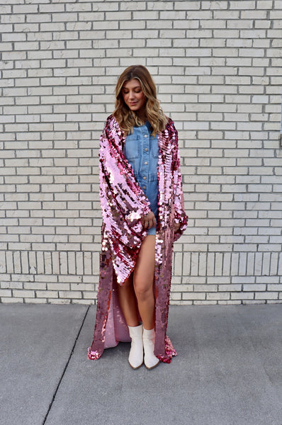 Showgirl Pink Sequin kimono