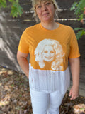 Orange and White Dolly Cropped Tee with Fringe
