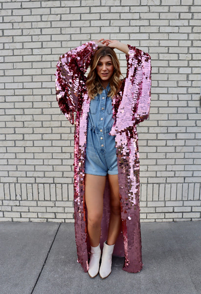 Showgirl Pink Sequin kimono
