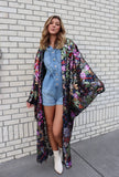 Lace Floral Sequin Bell Sleeve Kimono