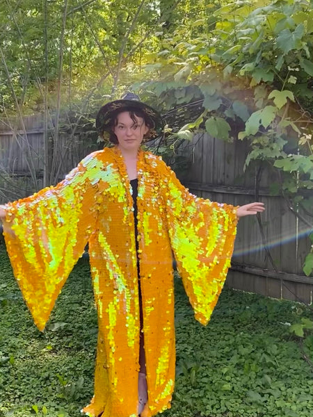 Iridescent Goldenrod Jumbo Sequin Kimono Festival Robe Plus Size Unisex