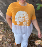 Orange and White Dolly Cropped Tee with Fringe