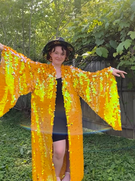 Iridescent Goldenrod Jumbo Sequin Kimono Festival Robe Plus Size Unisex