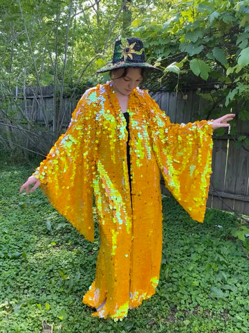 Iridescent Goldenrod Jumbo Sequin Kimono Festival Robe Plus Size Unisex